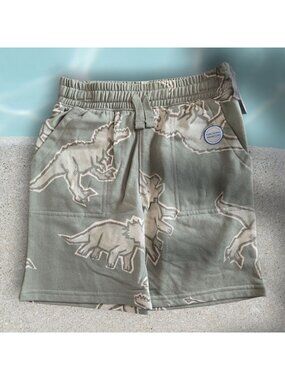 NWT Boys French Terry Shorts Size 8 Dinosaur Print Green Casual Kids Shorts